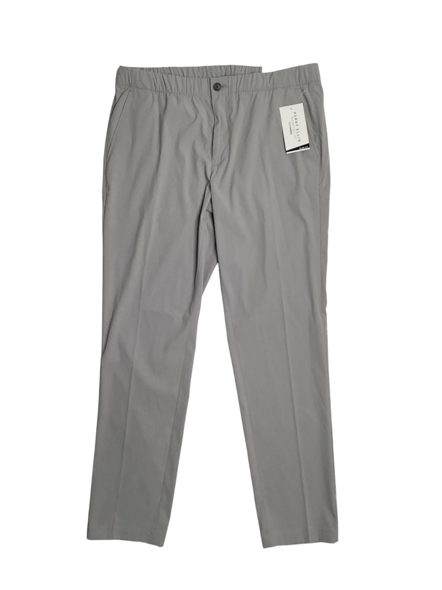 Perry Ellis Portfolio Mens Slim Fit Drawstring Suit Dress Pants Grey Medium