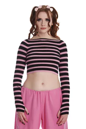 Pink and Black Striped Cropped Jumper