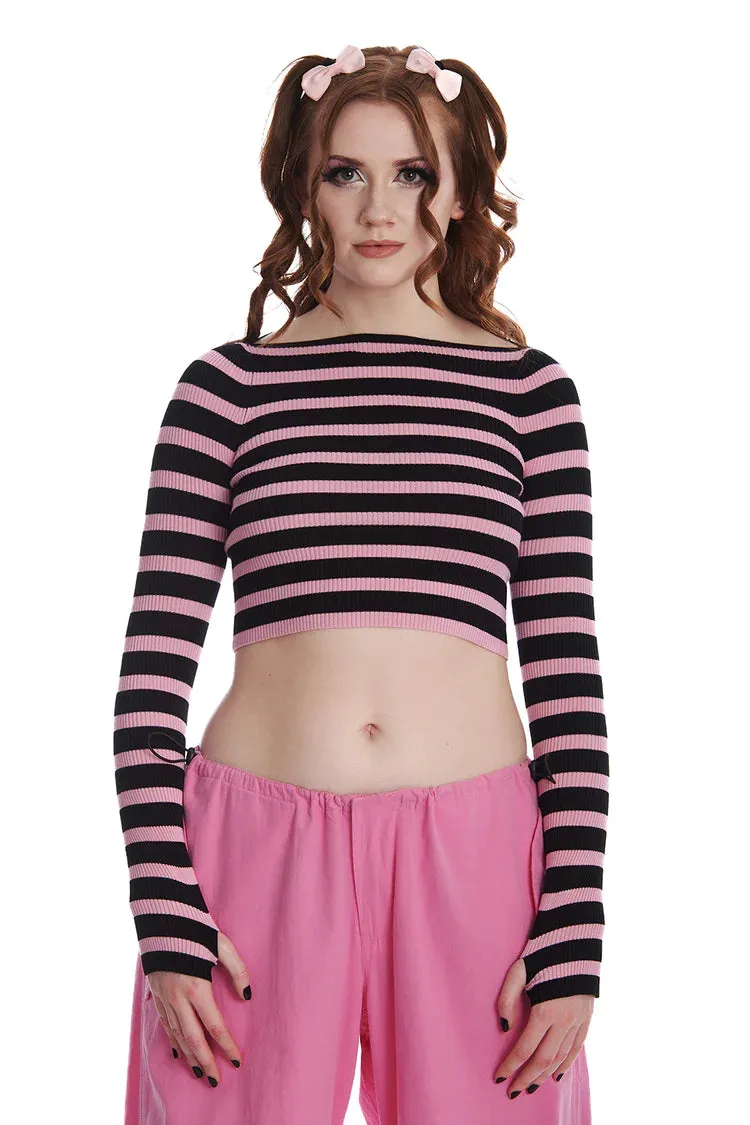 Pink and Black Striped Cropped Jumper