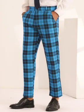 Plaid Dress Pants for Men's Slim Fit Flat Front Business Checked Suit Trousers