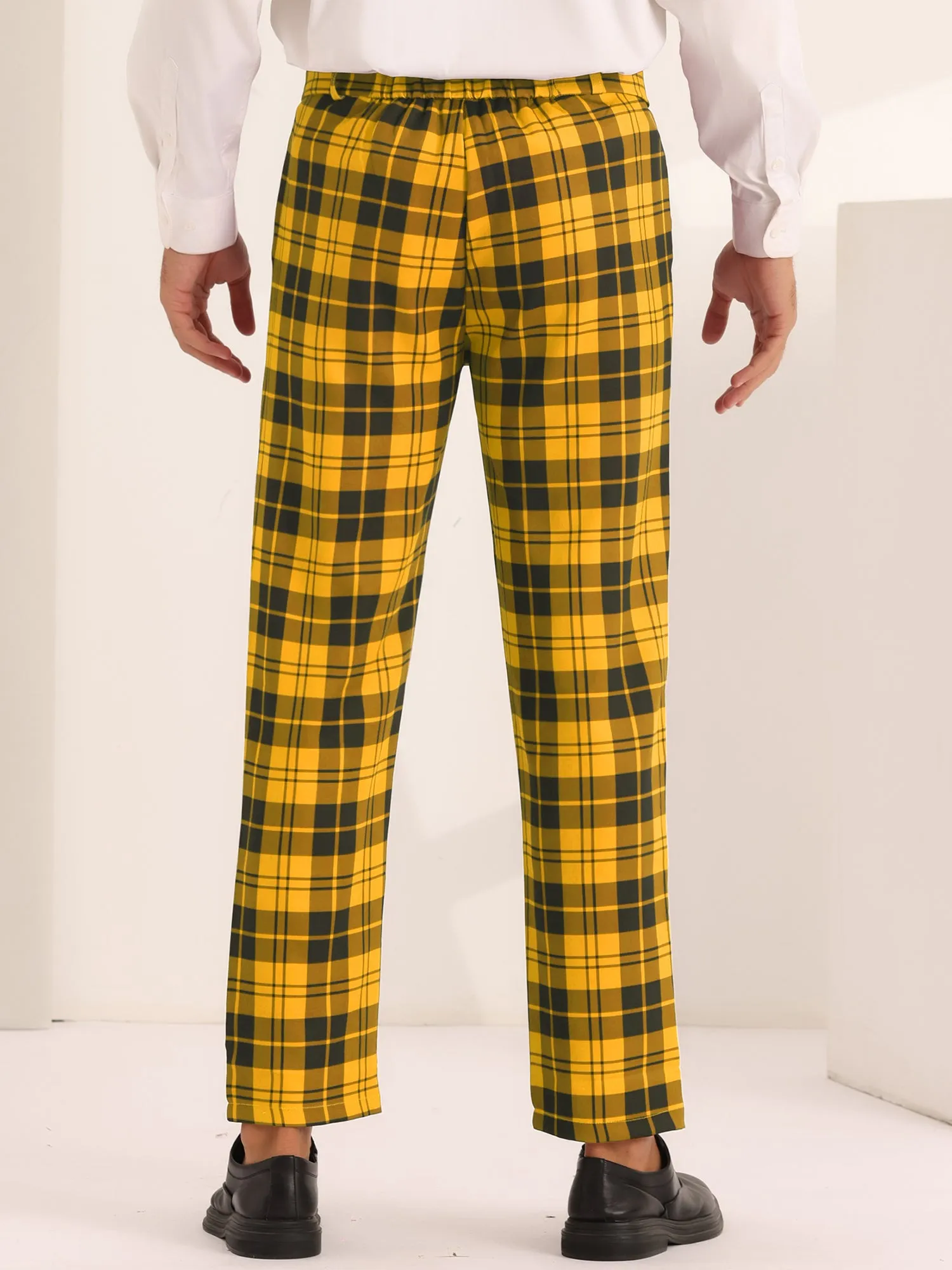 Plaid Dress Pants for Men's Slim Fit Flat Front Business Checked Suit Trousers