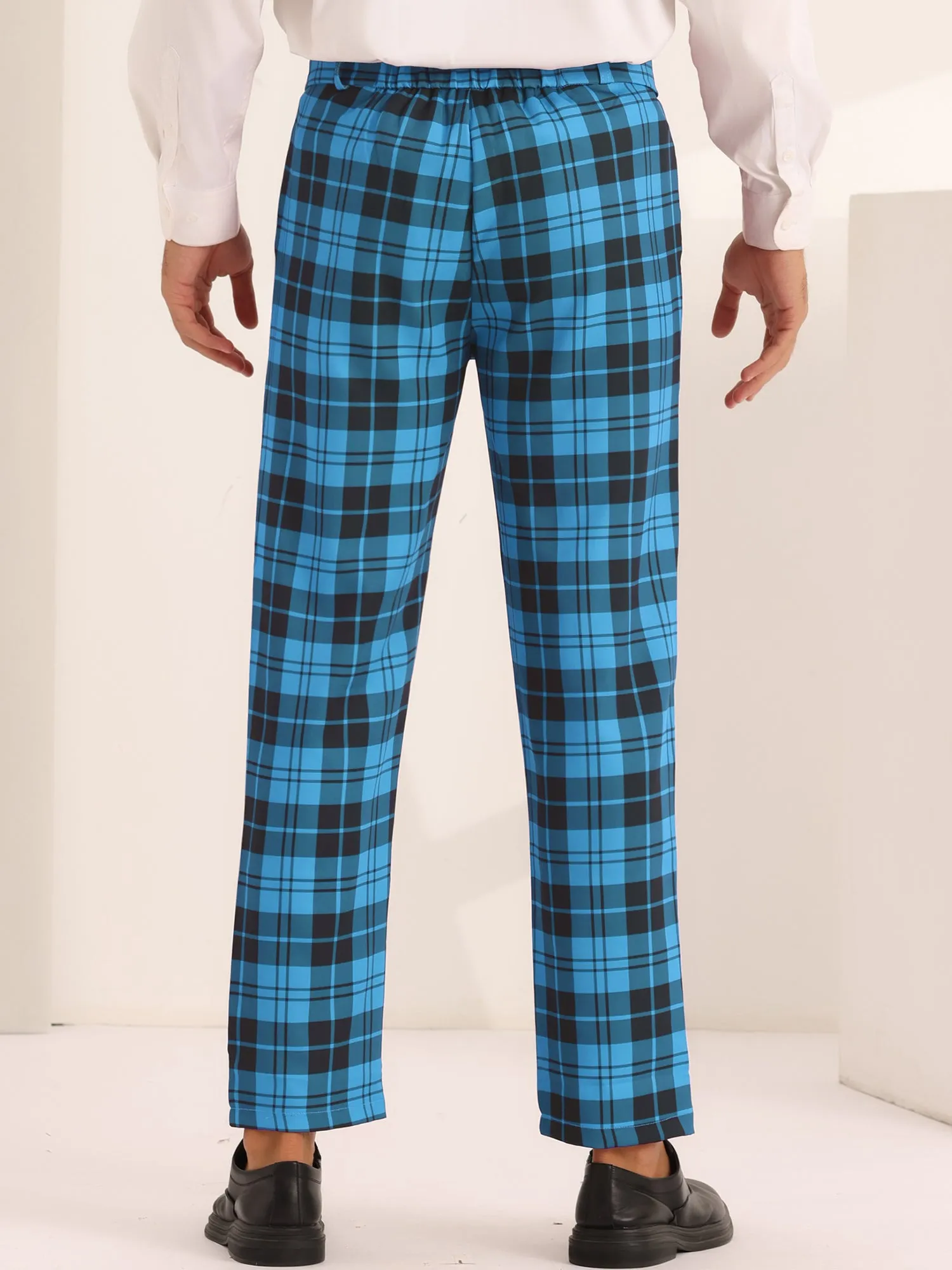Plaid Dress Pants for Men's Slim Fit Flat Front Business Checked Suit Trousers