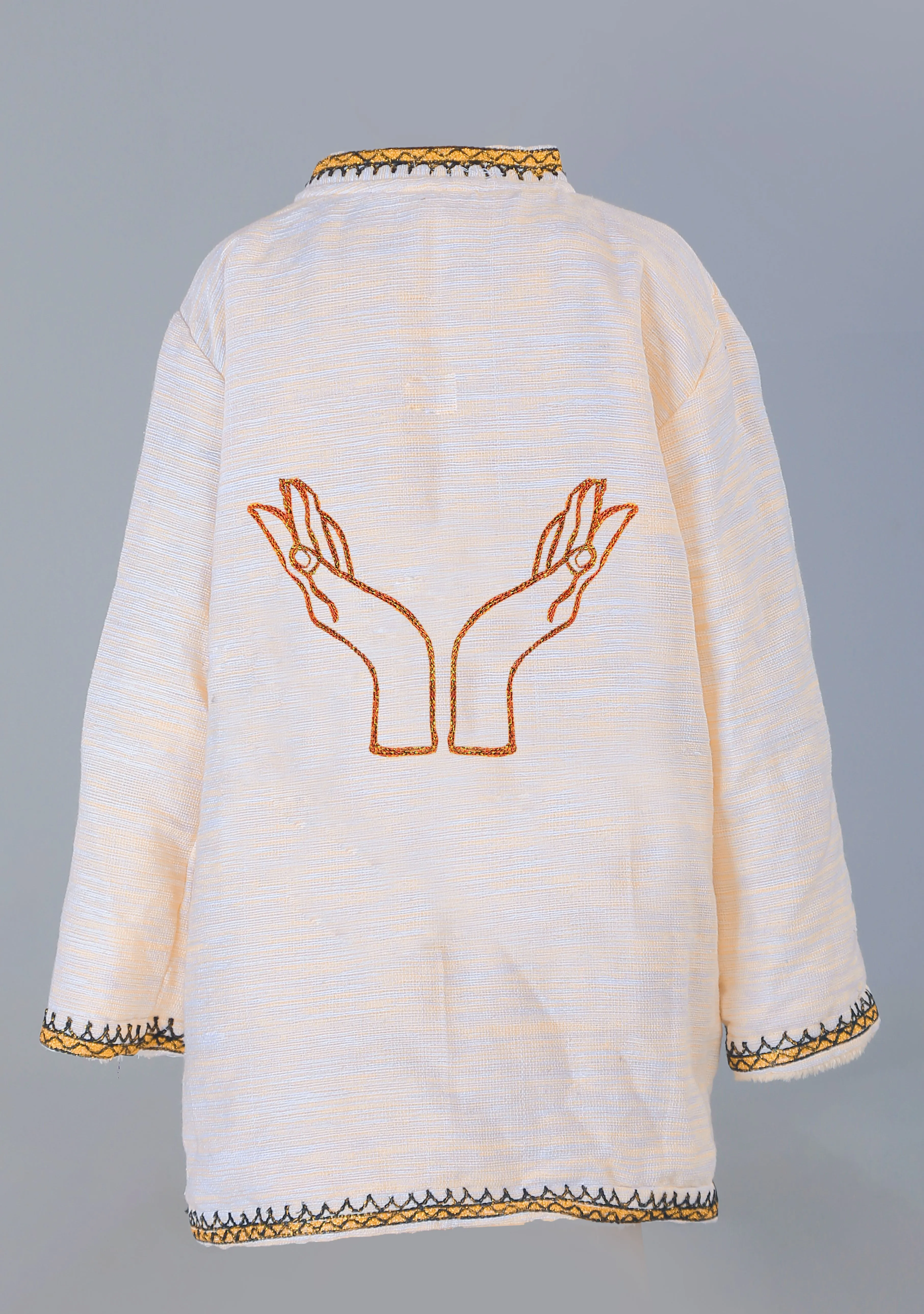 Short Collar Thankful Hands Embroidery Handmade Cotten Night Robe