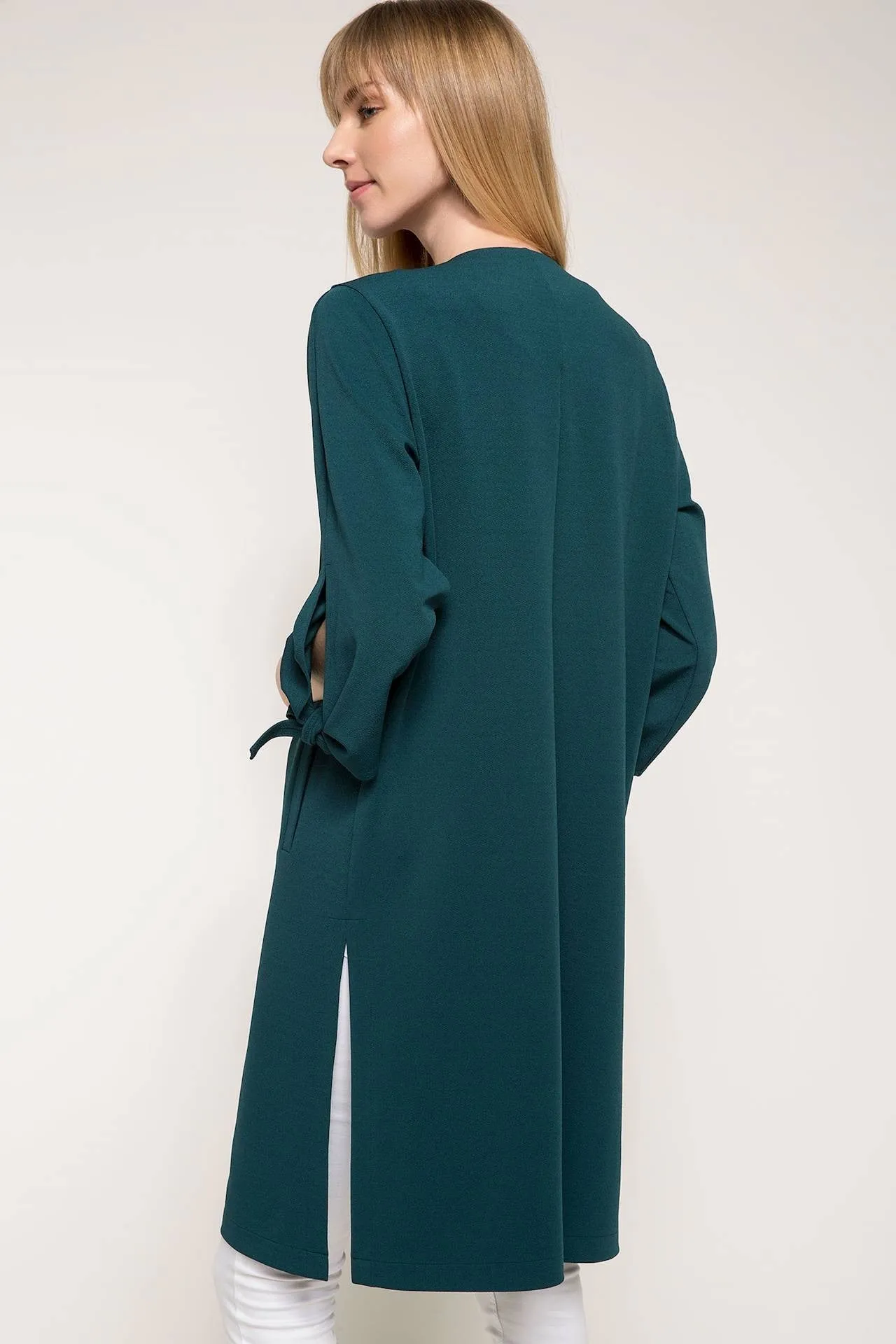 Sidiou Group Women Lace-up Detailed Sleeves Long Jacket