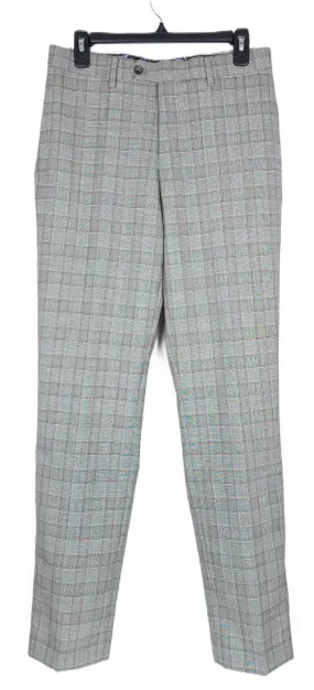Tallia Mens  Slim Fit Plaid Wool Suit Dress Pants Brown 34 x 32
