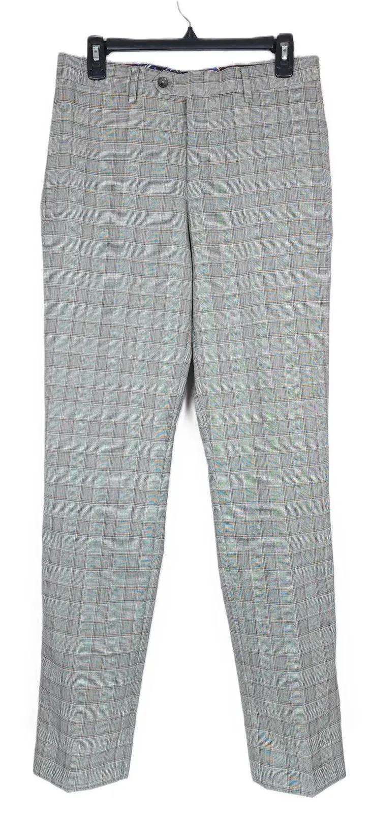 Tallia Mens  Slim Fit Plaid Wool Suit Dress Pants Brown 34 x 32