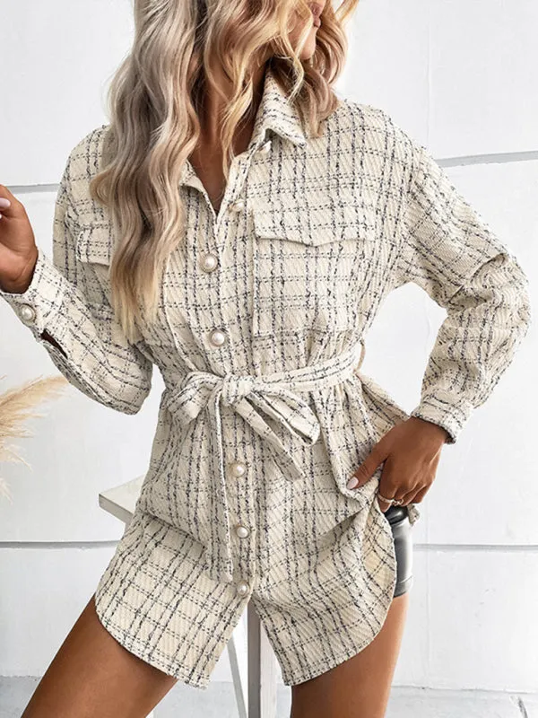 TEEK - Cracker Khaki Long Plaid Shirt Jacket