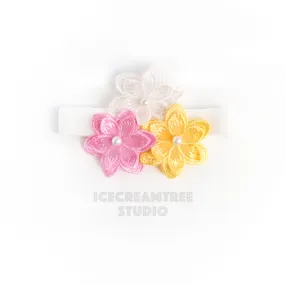 Triple Flower Headband - Elastic Pet Collar