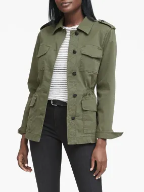 Twill Utility Jacket In Deep Olive Green