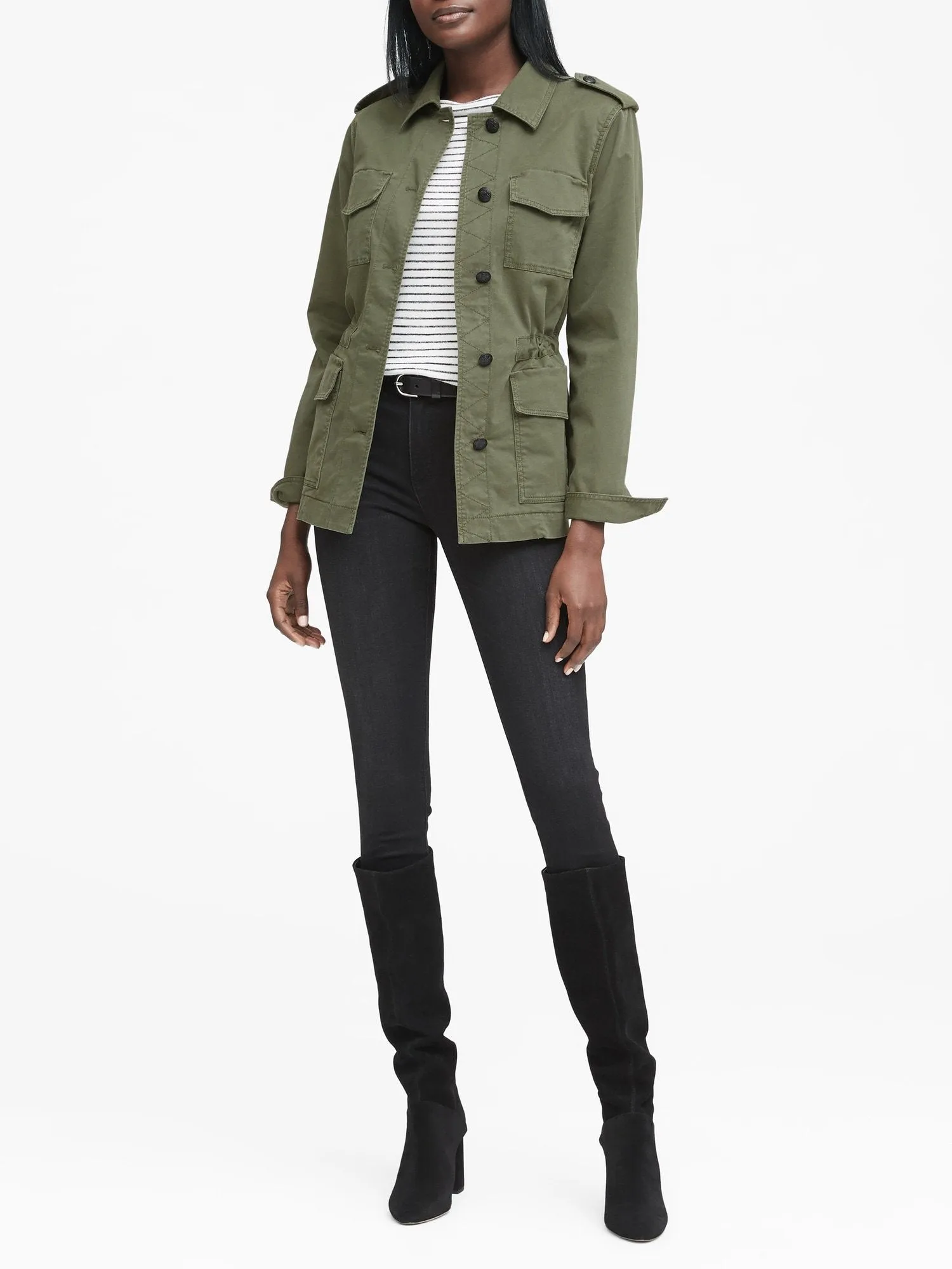 Twill Utility Jacket In Deep Olive Green