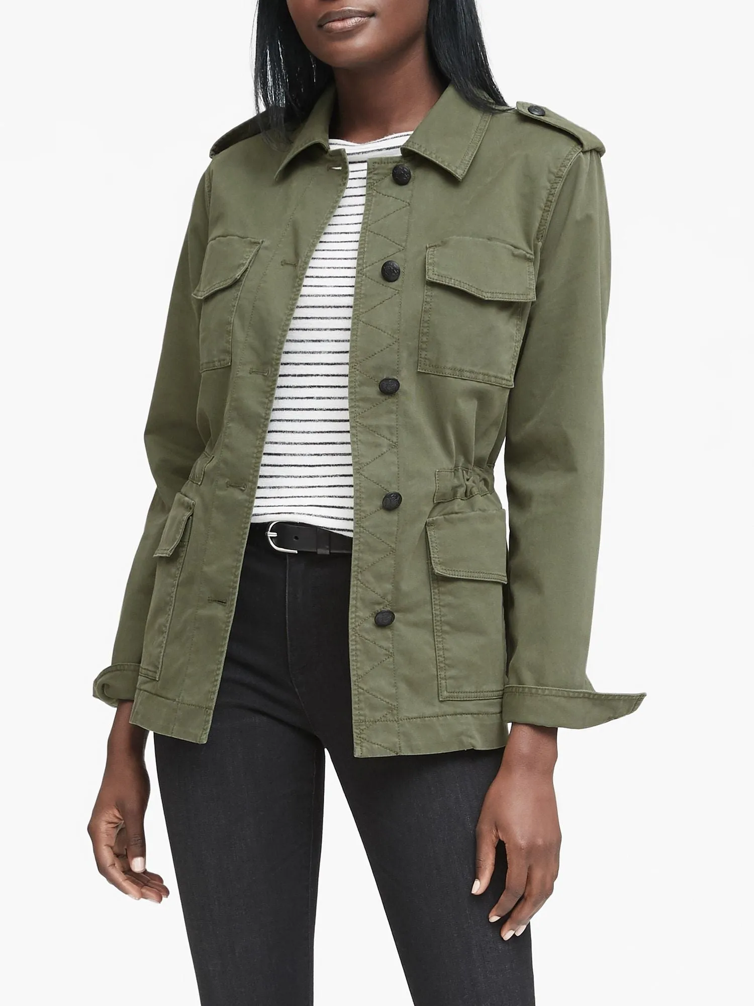 Twill Utility Jacket In Deep Olive Green