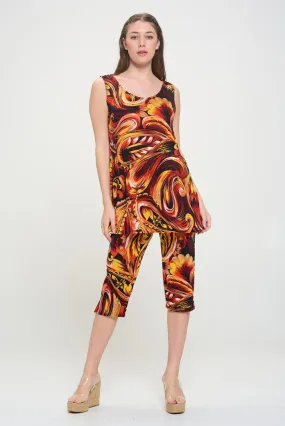 Two-Piece Sleeveless Top & Capri Pant Set-9002BN-TRP1-W435