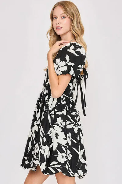 Umgee Two Tone Floral Print Babydoll Dress