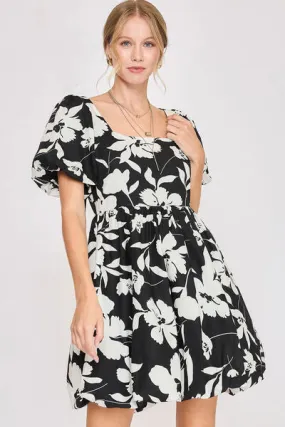 Umgee Two Tone Floral Print Babydoll Dress