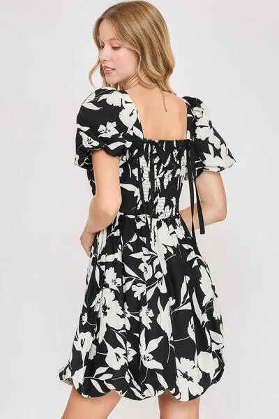 Umgee Two Tone Floral Print Babydoll Dress
