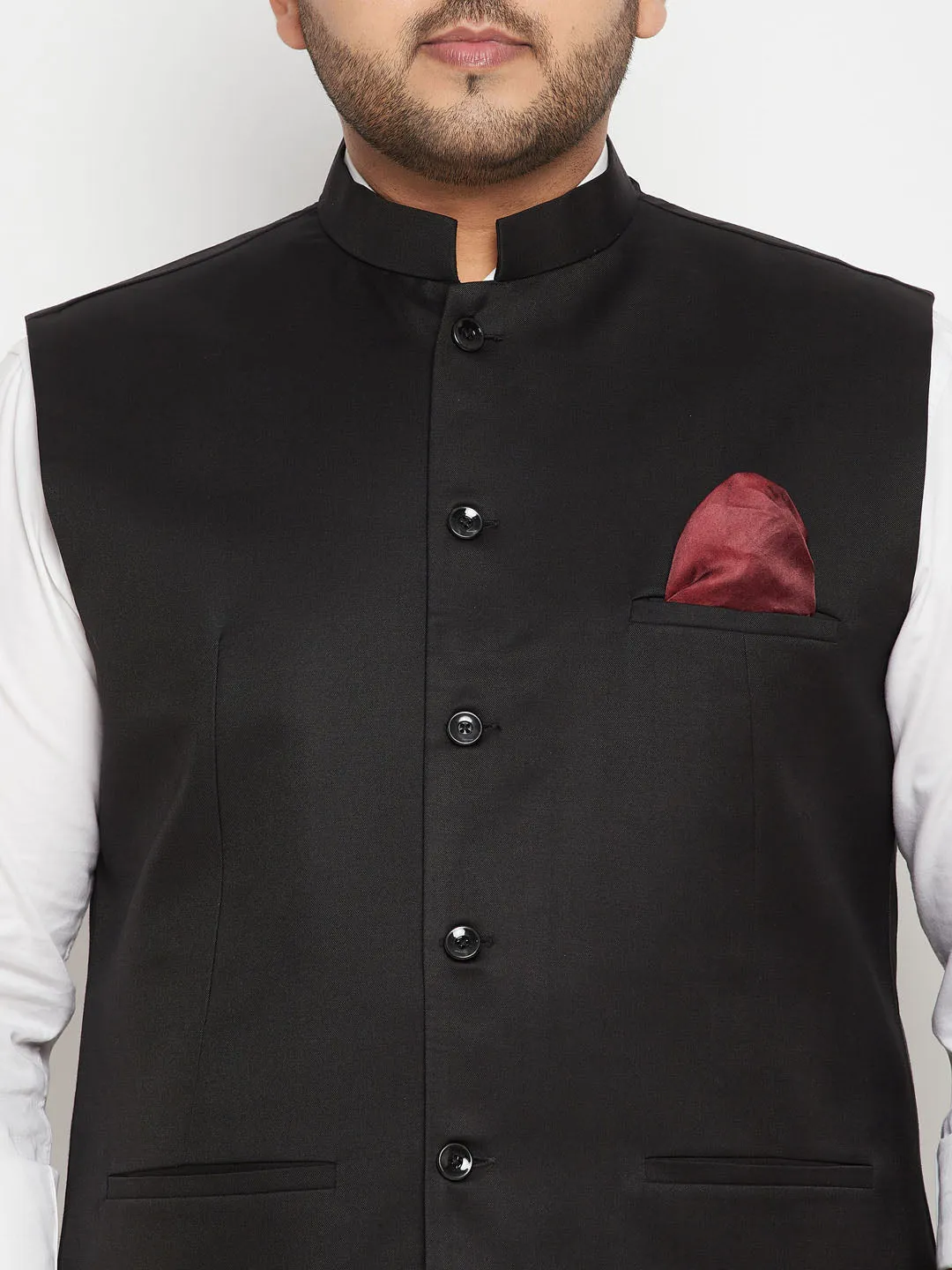 VASTRAMY Men's Plus Size Black Cotton Blend Nehru Jacket