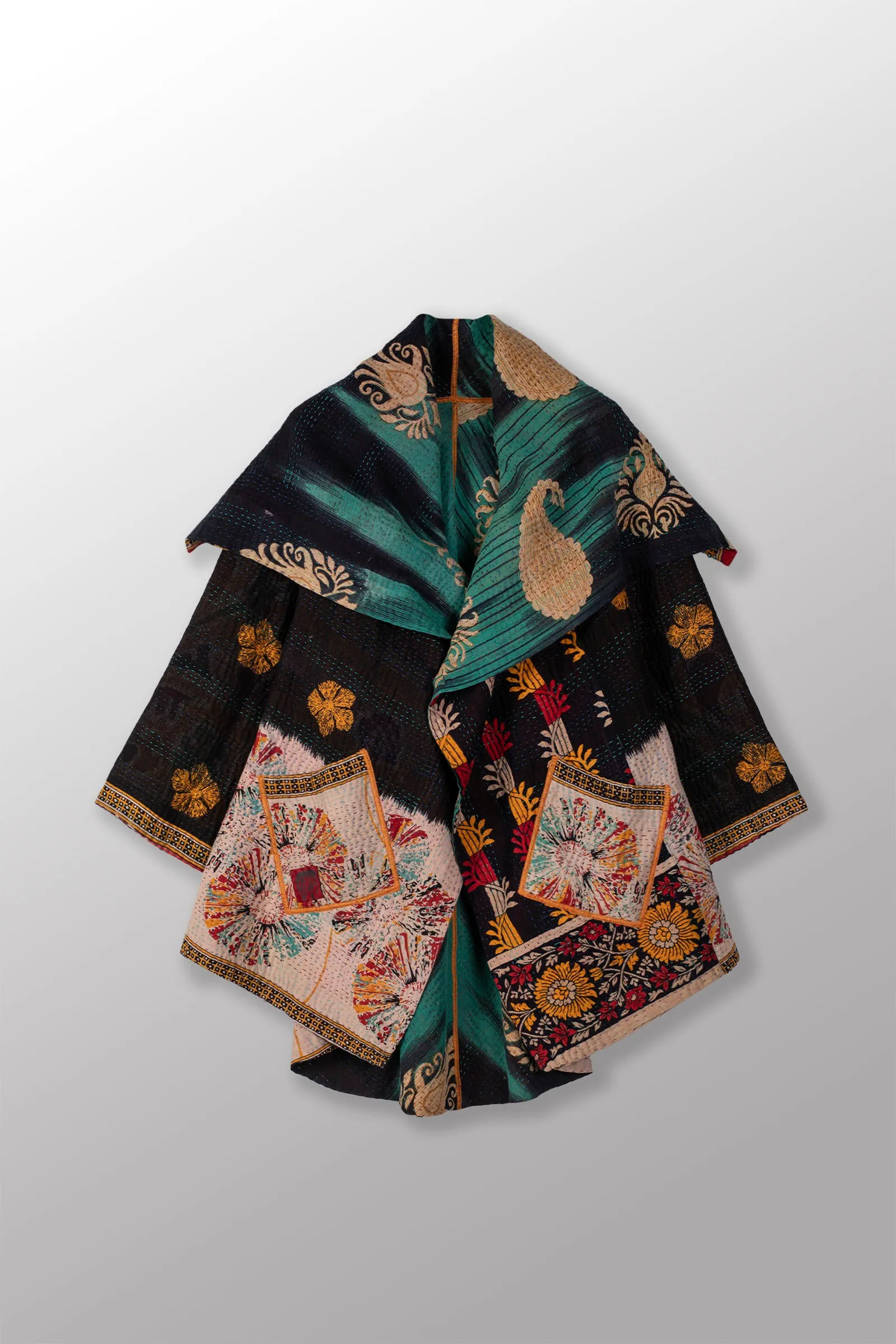 VINTAGE COTTON KANTHA CIRCULAR LONG JKT - cv4009-0064a -