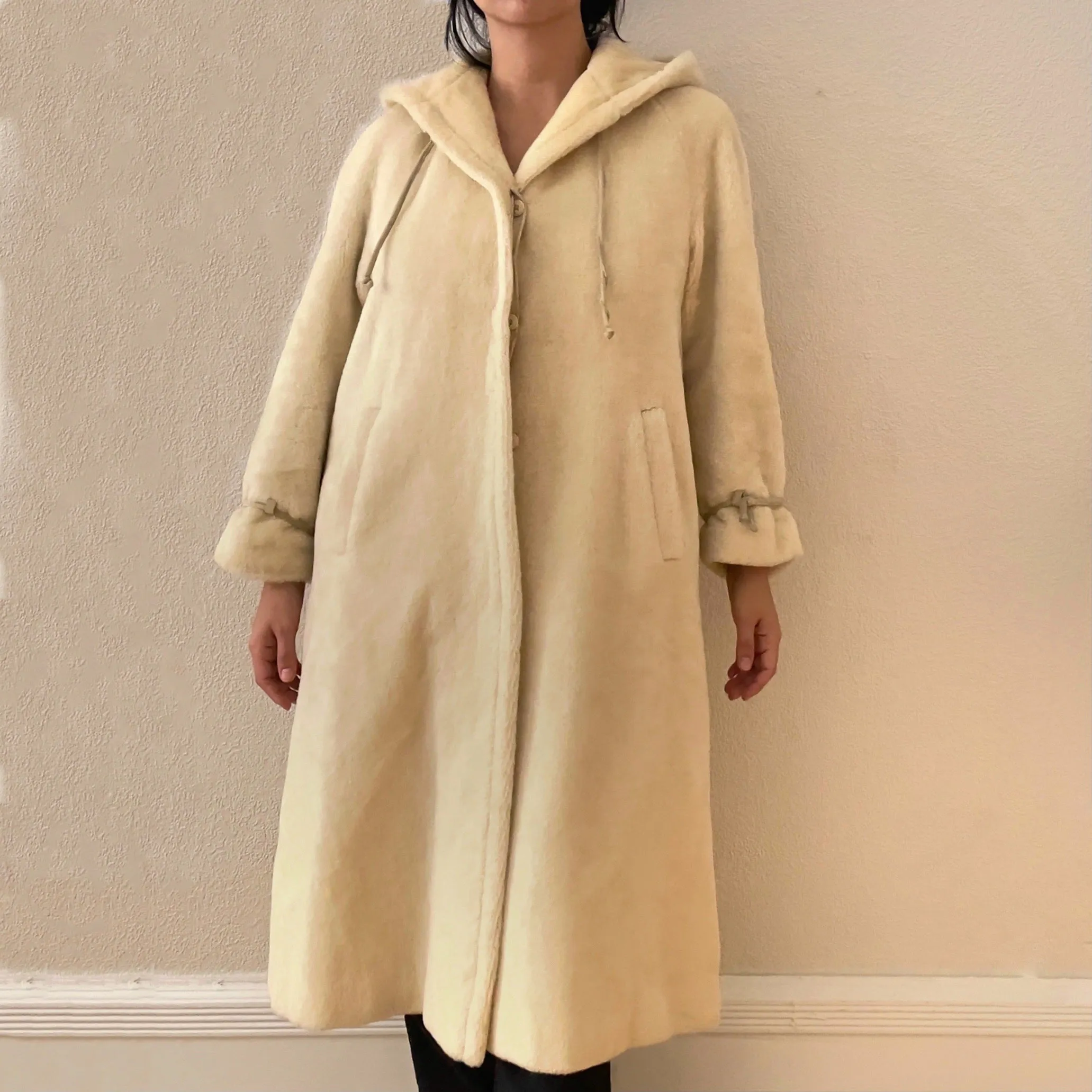 Vintage Off White Teddy Coat - Llama Mohair - Hucke