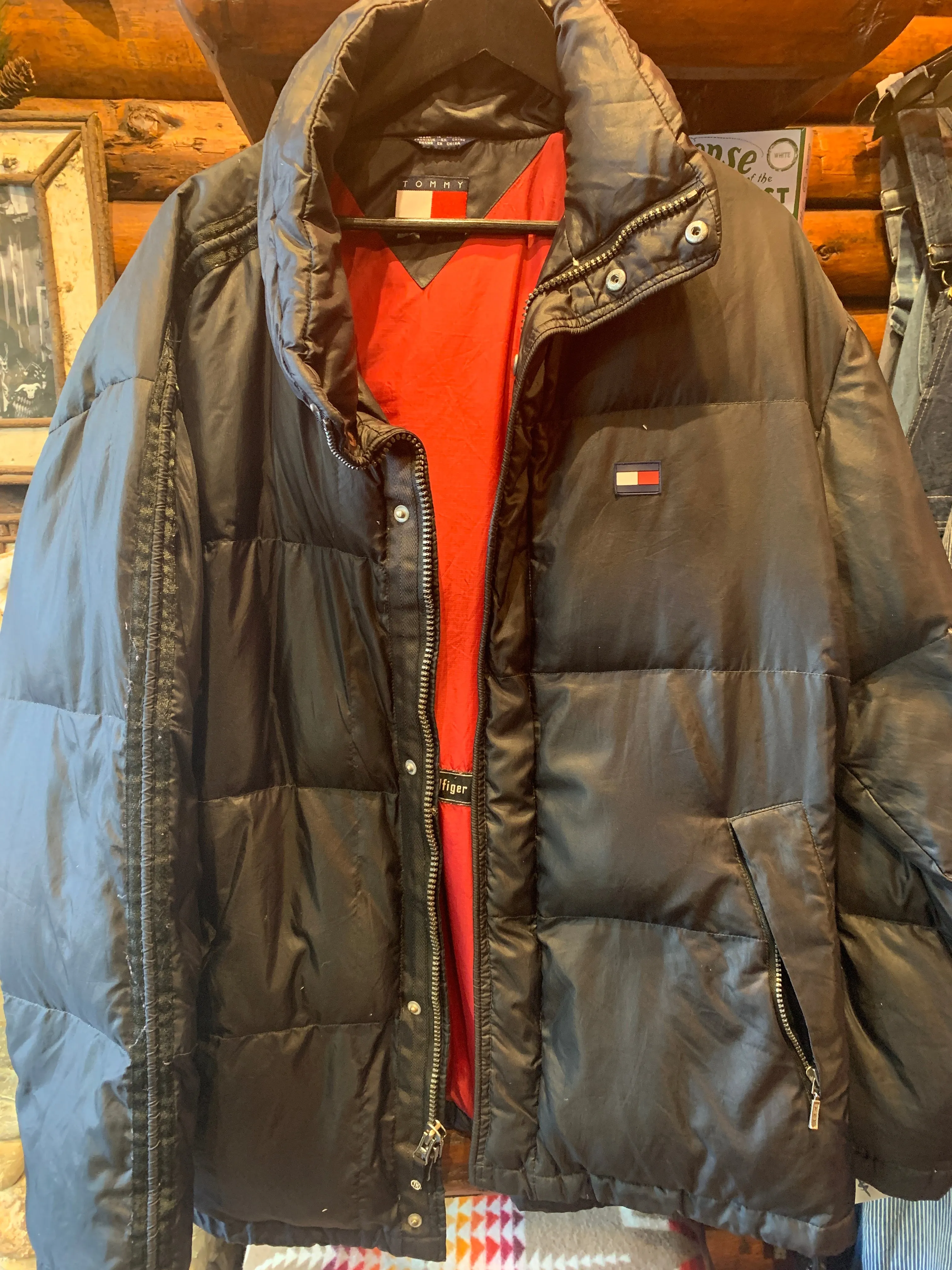 Vintage Tommy Hilfiger Feather Down Puffer Jacket Navy, Large. FREE POSTAGE
