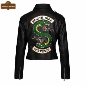 W004 Women South Side Serpents Black Faux Leather Jacket