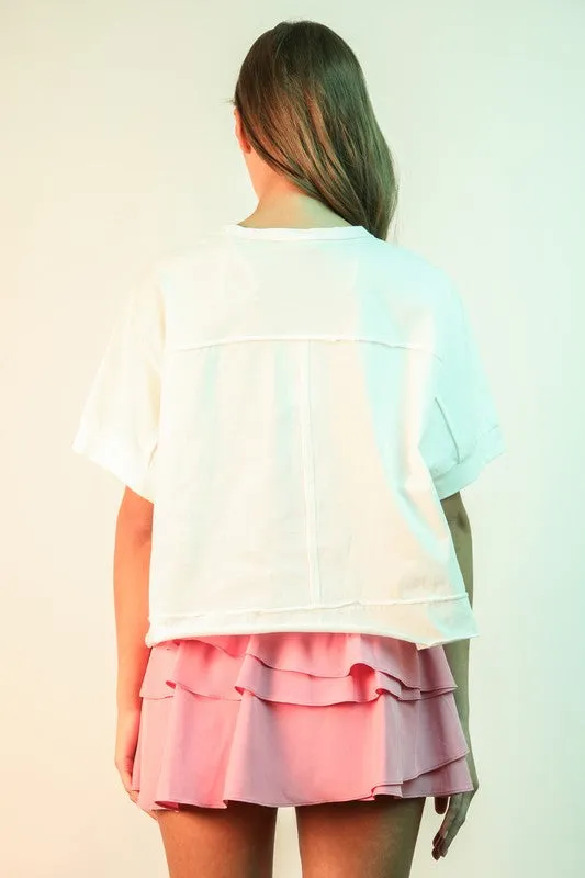 Whitnee- White mineral washed comfy crop top tee