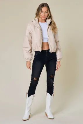 WISTERIA LANE - PREMIUM FAUX LEATHER PUFFER BOMBER JACKET - W6320JIA CREAM