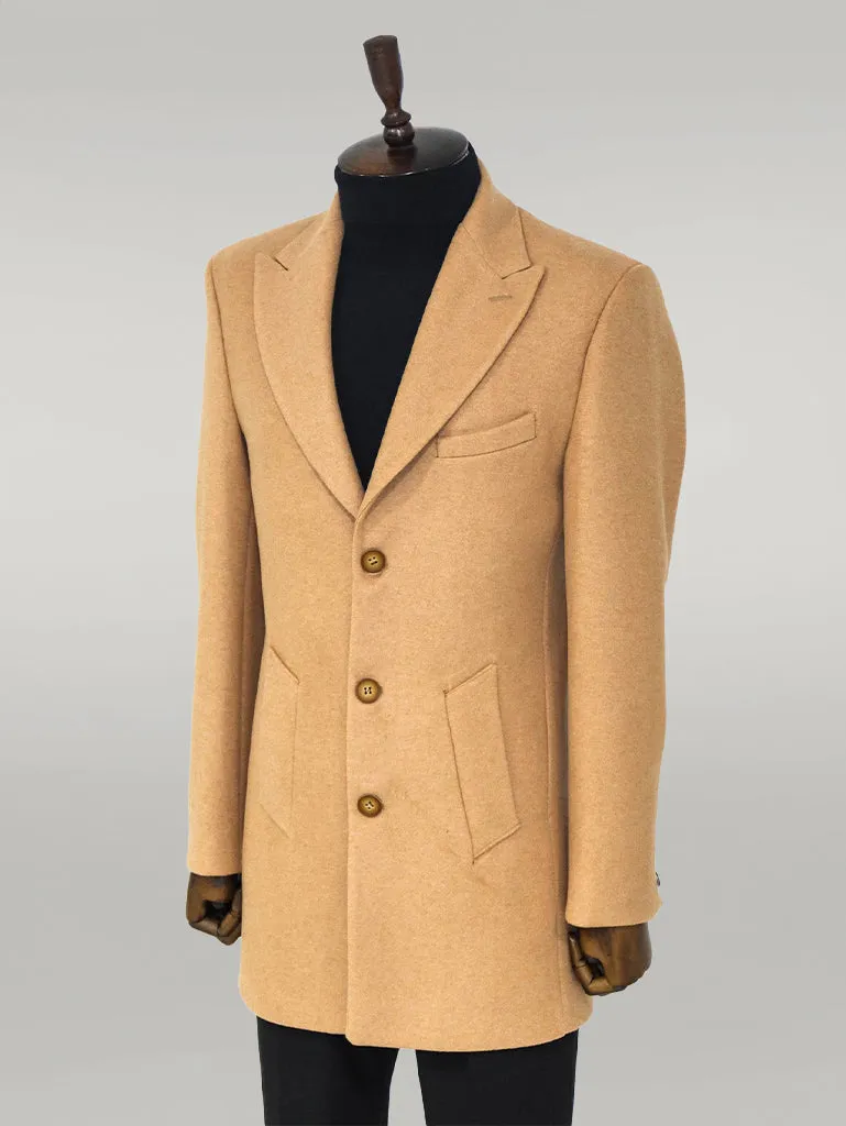 WSS Wide Lapel Wool Cream Men Coat  - Singen
