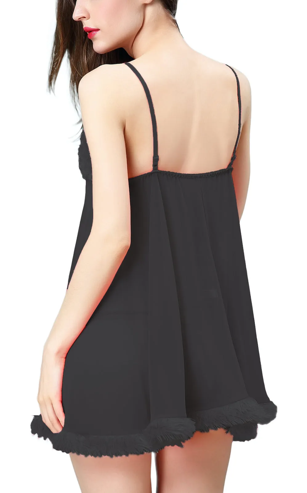 Xs and Os Designer Fur Babydoll Nightwear Lingerie with Panty