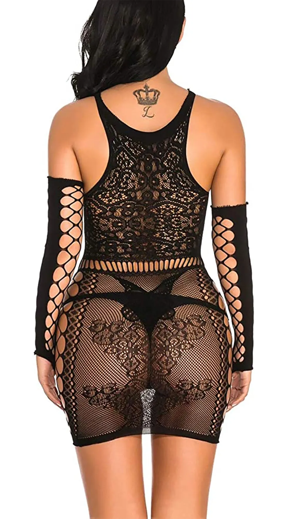 Xs and Os Women's Fishnet Babydoll Lingerie with Sleeves