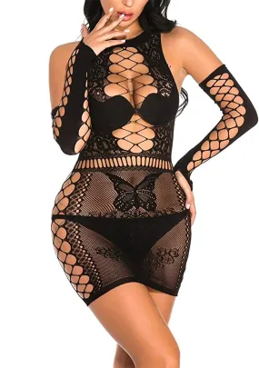 Xs and Os Women's Fishnet Babydoll Lingerie with Sleeves