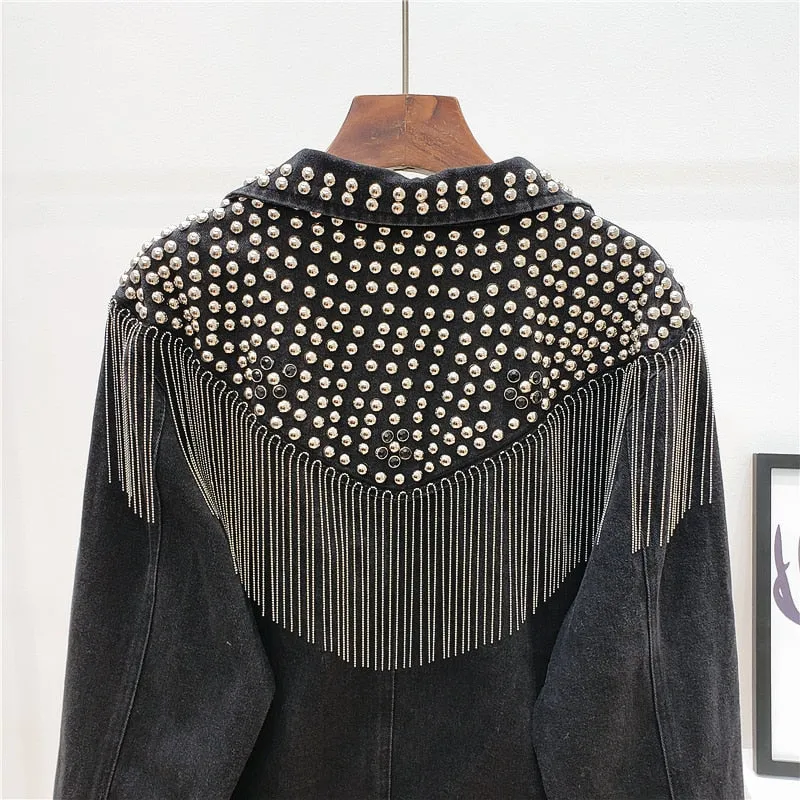 Zofia Rivets and Tassels Denim Jacket - 2 Colors